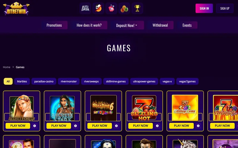 BitBetWin Casino games