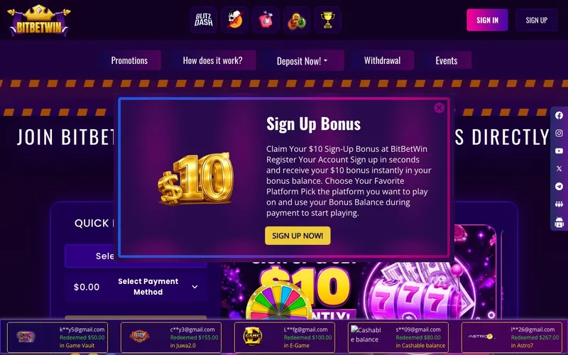 BitBetWin Casino homepage