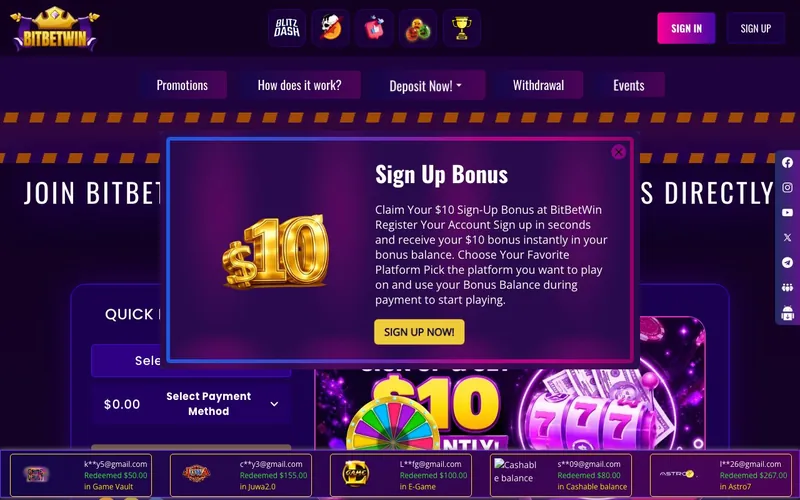 BitBetWin Casino register