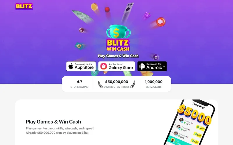 Blitz App homepage