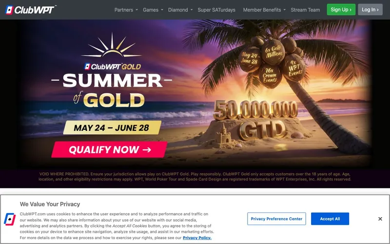 ClubWPT Poker homepage