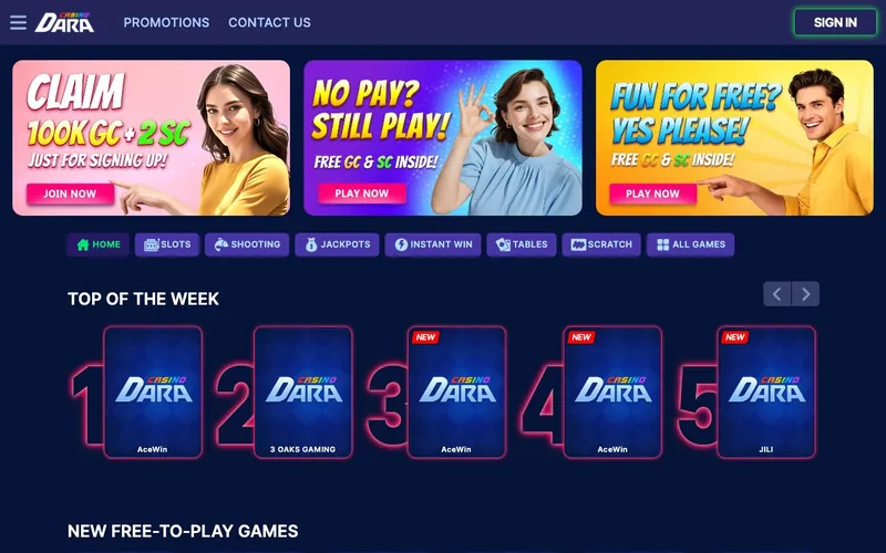 Dara Casino homepage