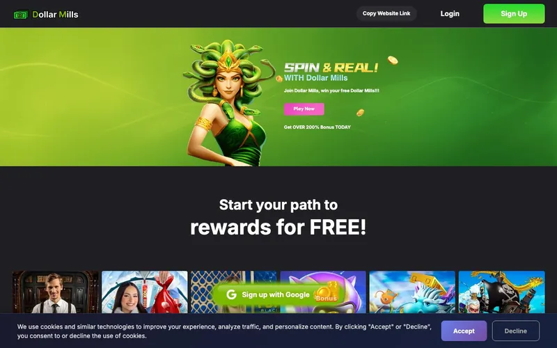 Dollar Mills Casino homepage