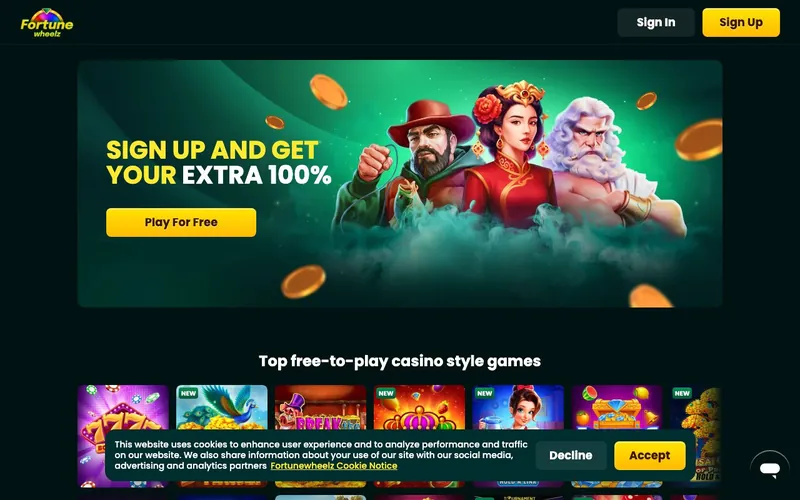 Fortune Wheelz Casino homepage