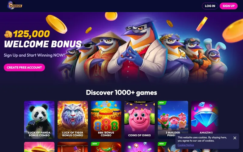 Funrize Casino homepage