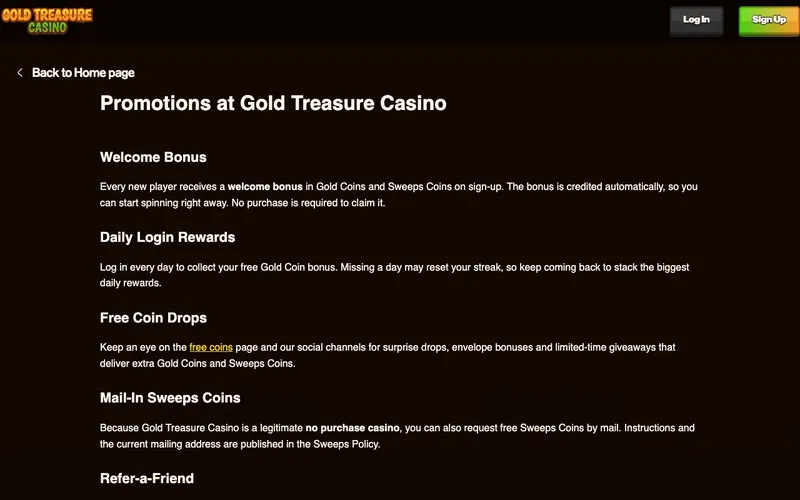 Gold Treasure Casino promotions