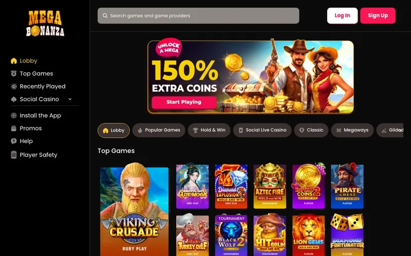 Mega Bonanza Casino homepage