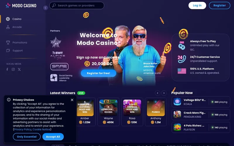 Modo.us Casino homepage