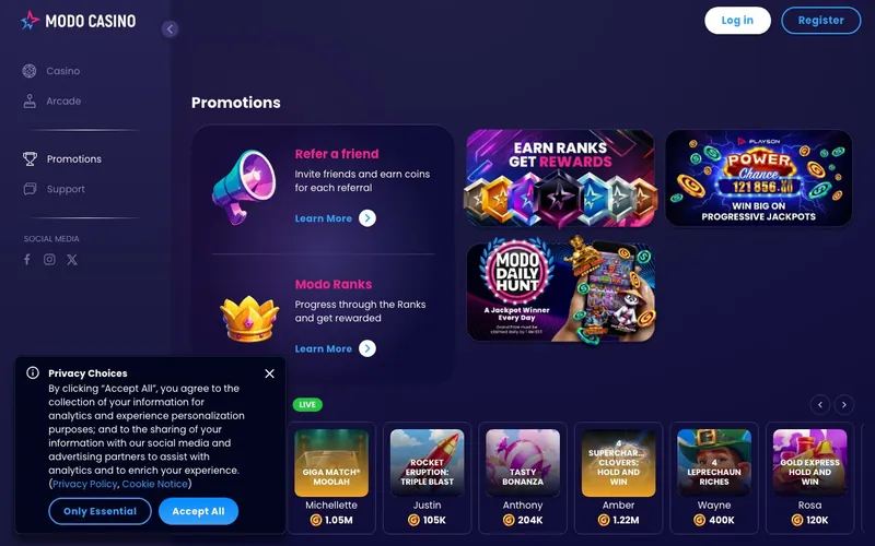 Modo.us Casino promotions