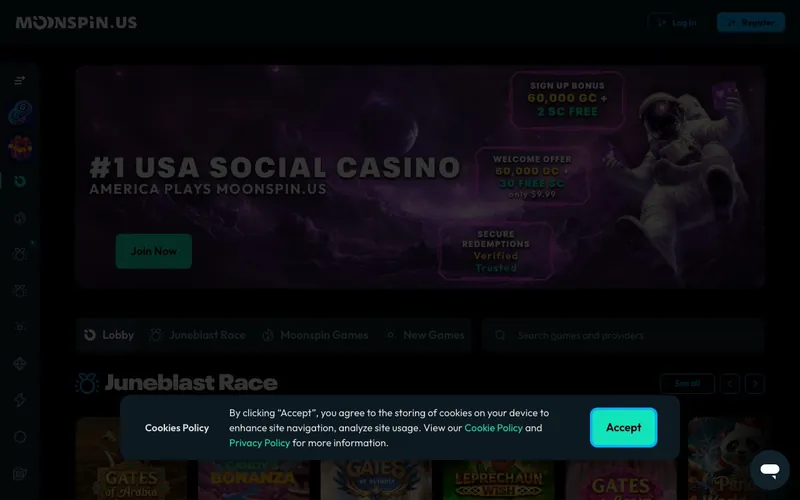 Moonspin Casino homepage