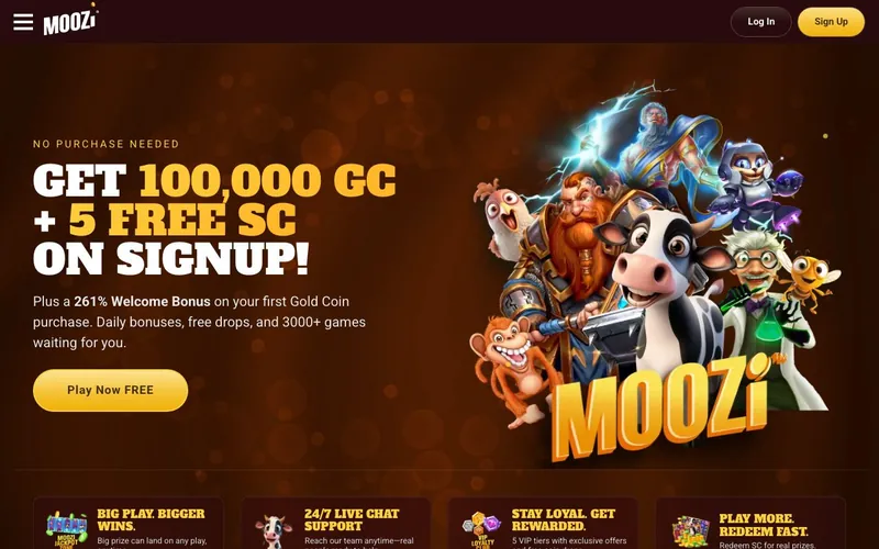 Moozi Social Casino homepage