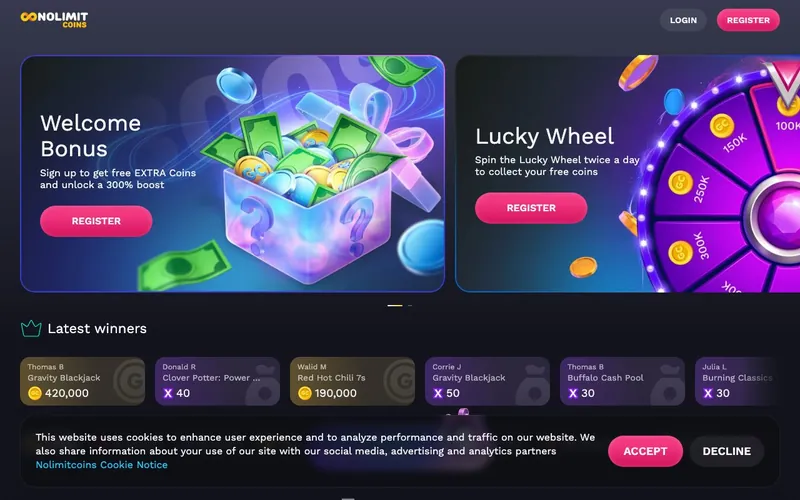 NoLimitCoins Casino homepage