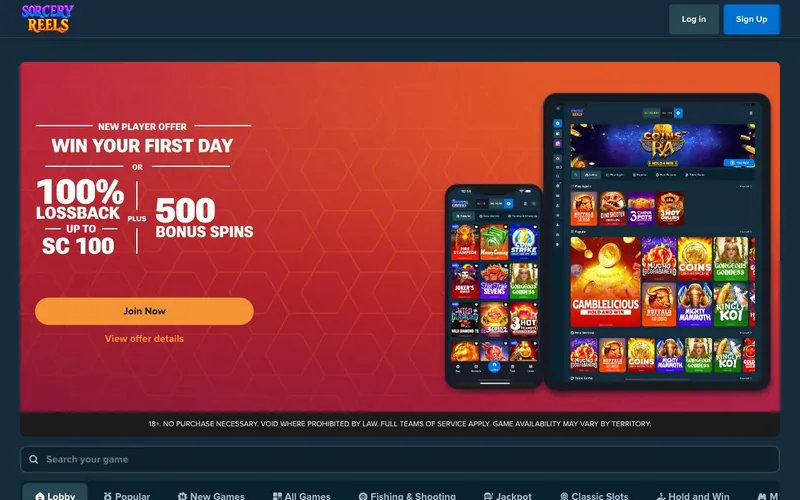 Spin Sorcery Casino homepage