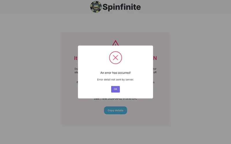 Spinfinite Social Casino homepage