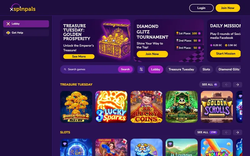 SpinPals Social Casino homepage