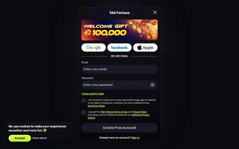TaoFortune Casino register