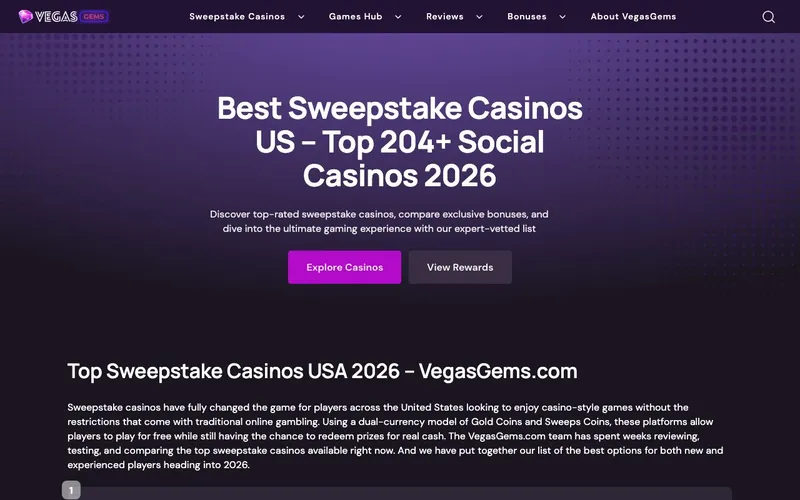 Vegas Gems Casino homepage
