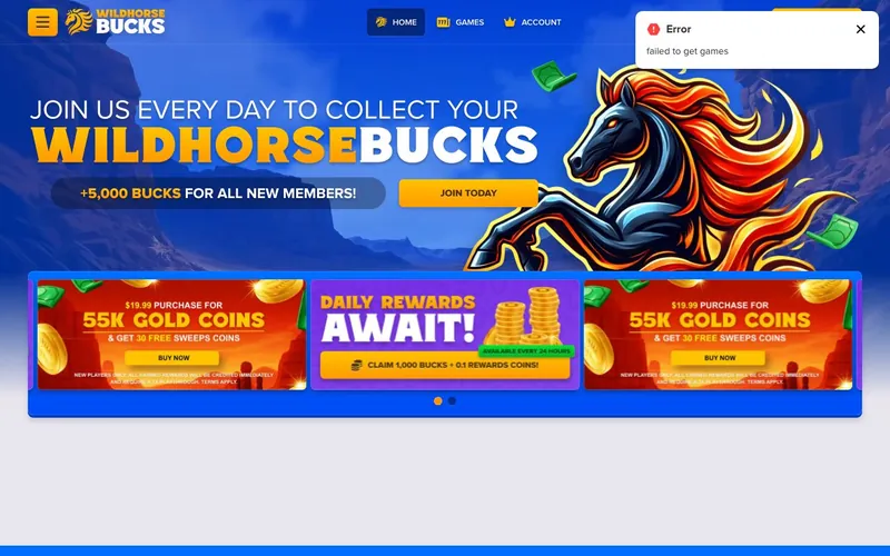 Wildhorse Bucks Casino homepage