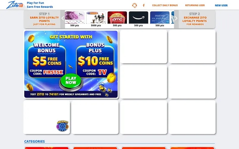 ZitoBox Social Casino homepage