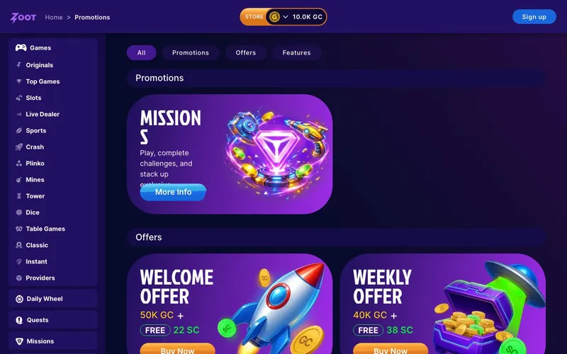 Zoot Casino promotions